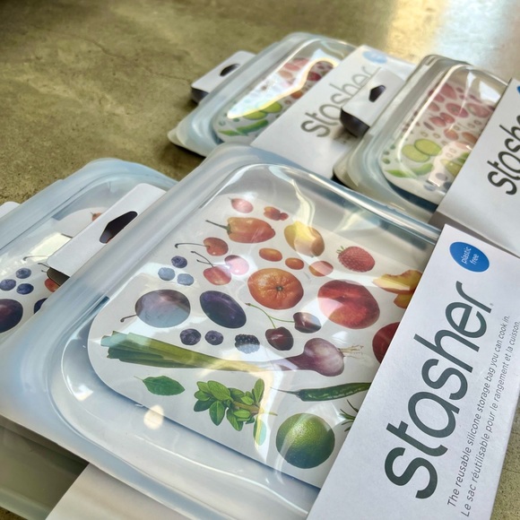 New Stasher x4 lot sandwich &snack size reusable silicone bag storage organizer - Picture 3 of 11